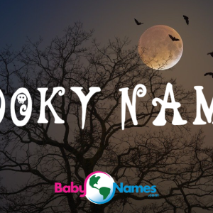 The background is a tree without leaves at night with a large moon and bats flying. The title says Spooky Names.
