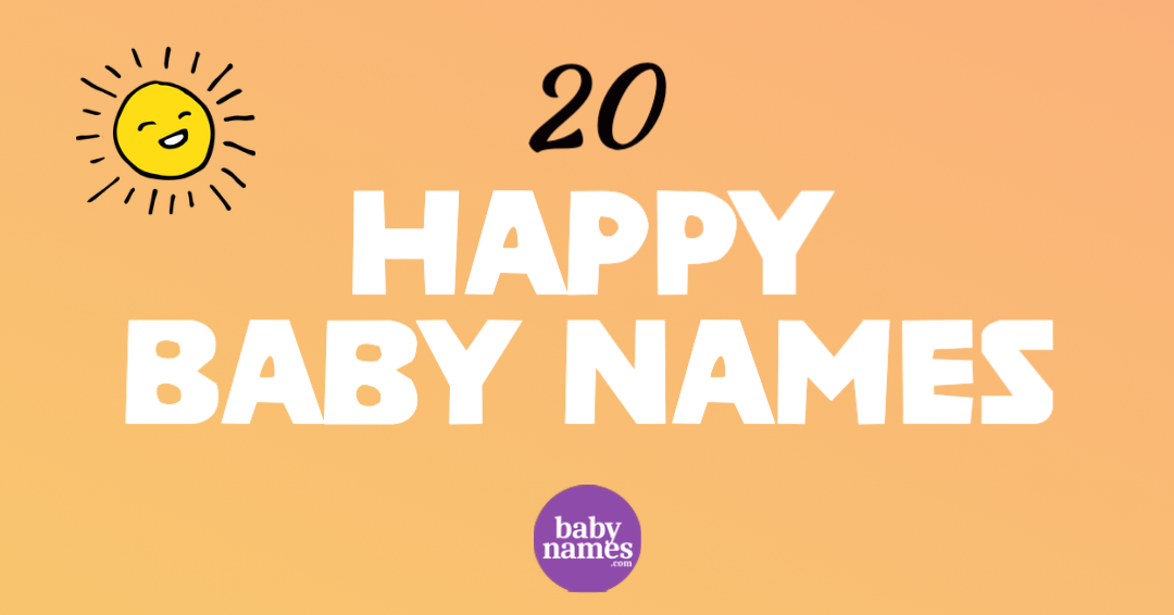 In the upper left corner there is a sun smiling and the title says 20 happy baby names.