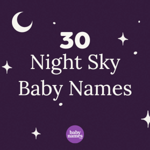 The background has stars and a moon with the title 30 night sky baby names.