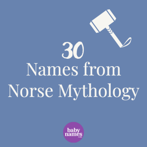 There is an image of Thor's hammer and the title 30 names from norse mythology.