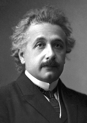 Black and white headshot of Albert Einstein