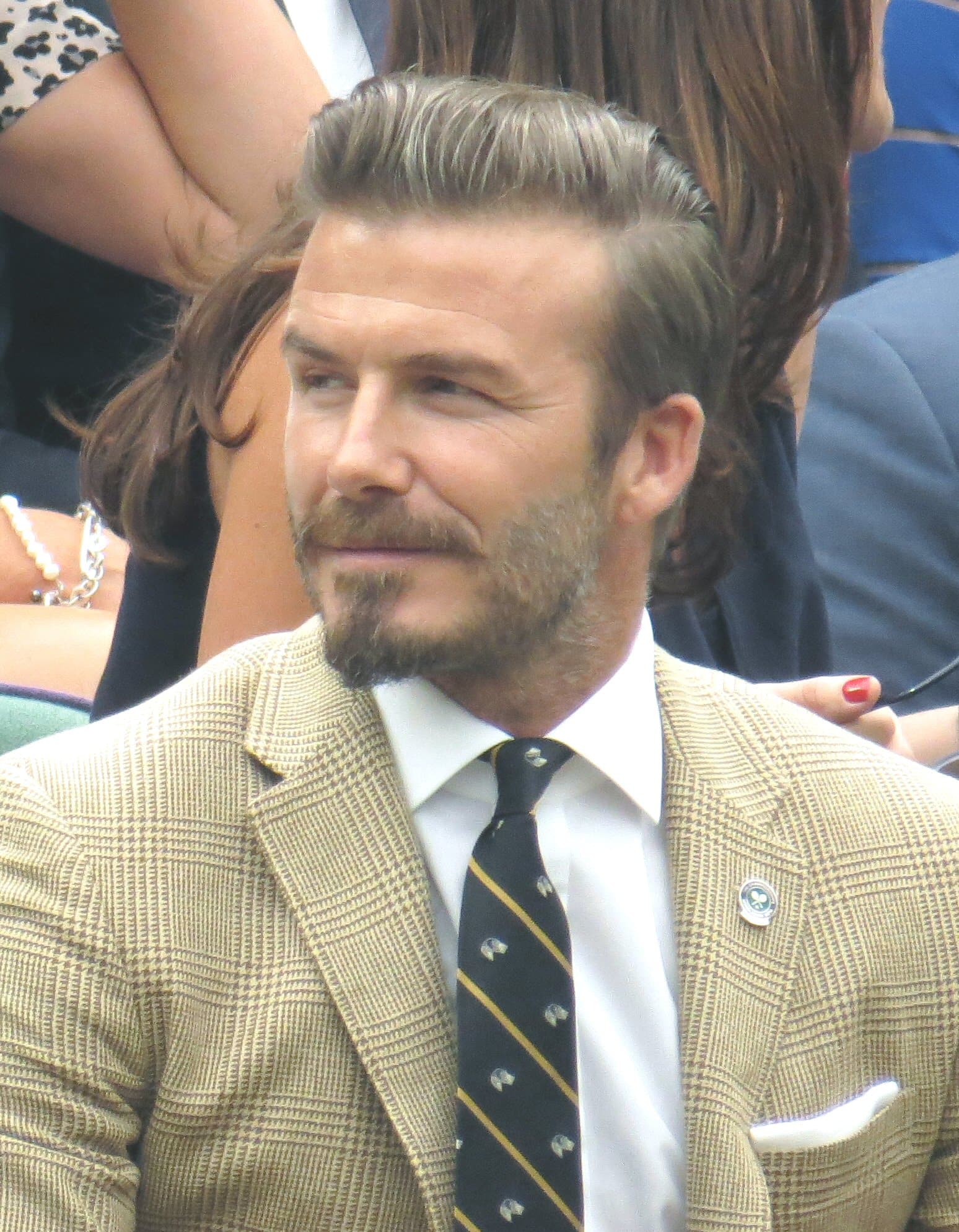 David Beckham in a suit in the crowd at Wimbledon