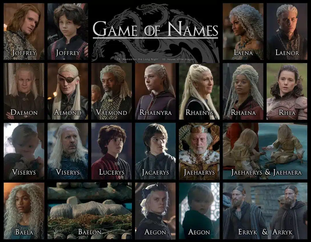 Game of Names - all the similar names in House of the Dragon MAX series