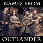 Names from Outlander with a photo of the cast in 18th c costume