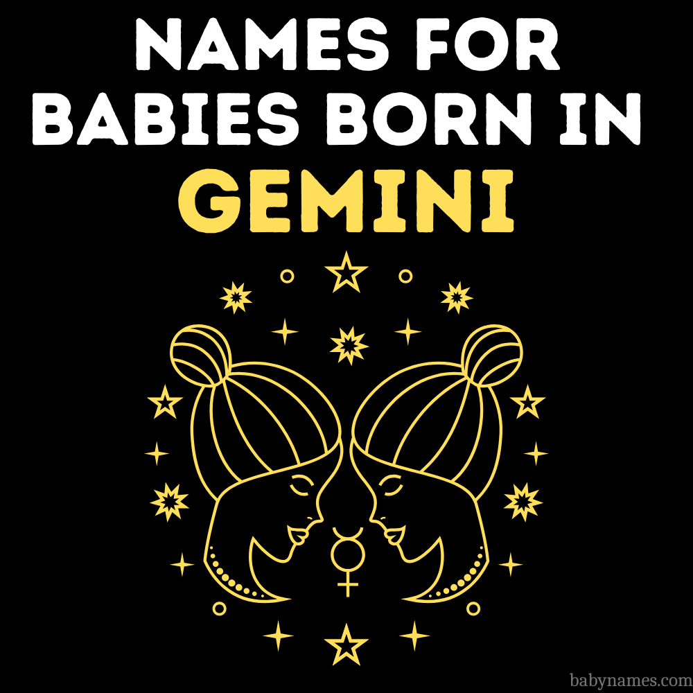 Names for Babies born in Gemini, with illustration of twins