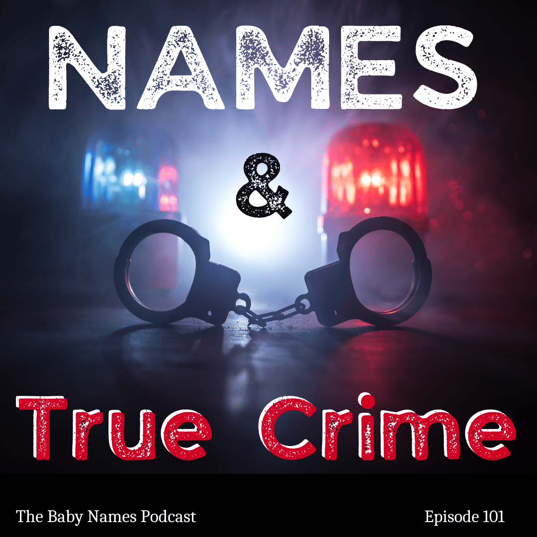 Names and True Crime words against police lights and handcuffs